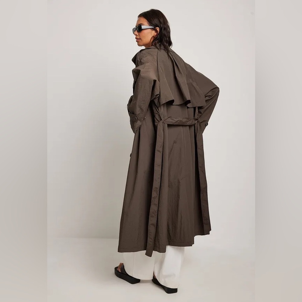 NA-KD Chocolate Brown Oversized Fluid Trench Coat Rain Jacket Euro 34 XS S - Picture 4 of 5